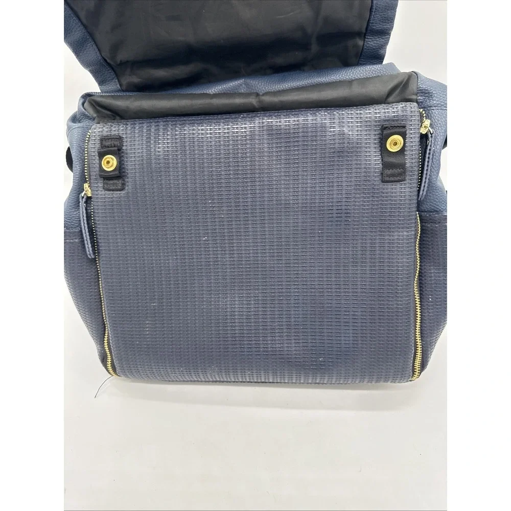 Large Petunia Pickle Bottom Boxy Backpack in Navy Blue Leatherette Diaper Bag